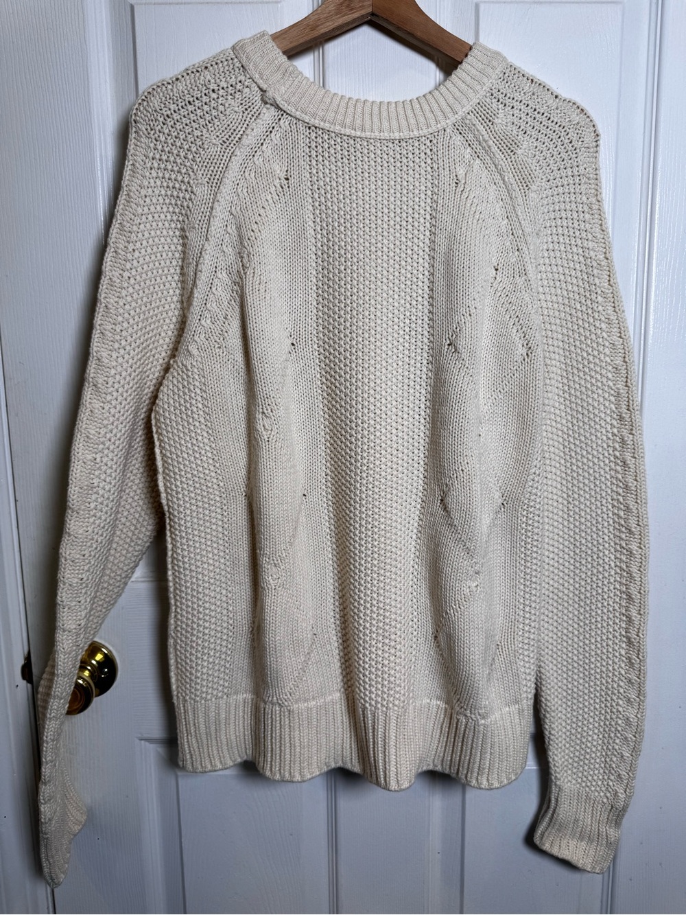 Hanna Andersson Cotton Wool Cable Knit Ivory Sweater Large Natural Fibers